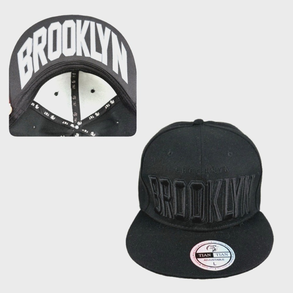 Brooklyn NY Flat Brim Script Snapback Baseball Cap Hat Adult L Trucker Spell Out